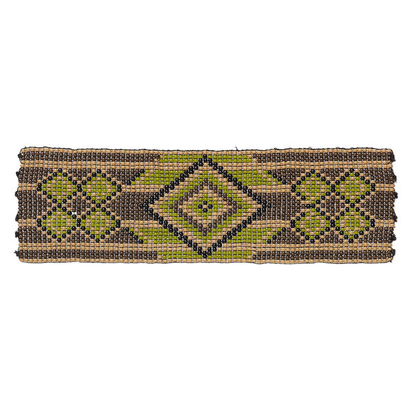 Component, seed beads, glass, brown and multicolored, 6x1-3/4 inch double-sided rectangle with diamond and line pattern. Sold individually. image number 0