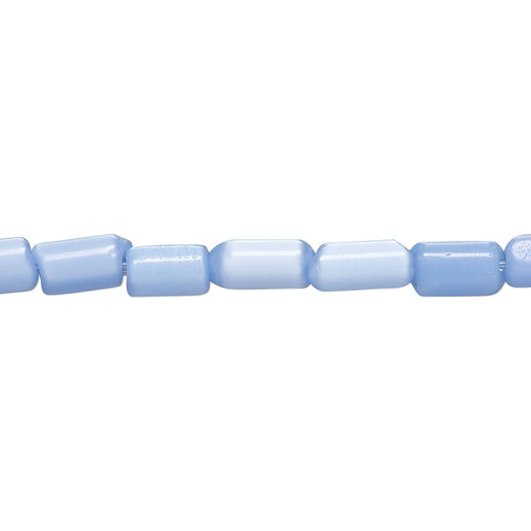 Bead, cat's eye glass (fiber optic glass), blue, 5x4mm-6x5mm round tube. Sold per 14-inch strand, approximately 60 beads. image number 0