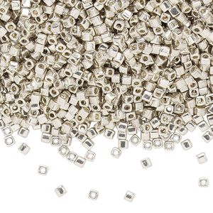 Seed bead, Miyuki, glass, pkg/25g, 1.8mm square, opaque galvanized silver, (SB-1051).