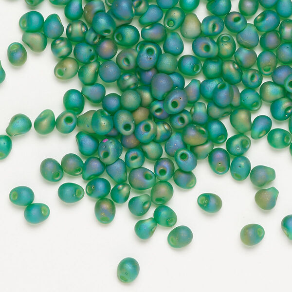 Seed bead, Miyuki, glass, pkg/10g, 4x3.4mm fringe, translucent matte rainbow green (DP-146FR). image number 0