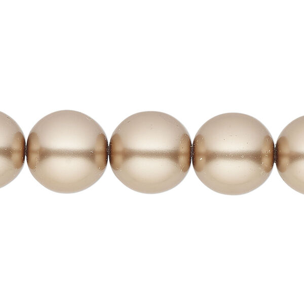 Bead, glass pearl, coated glass, champagne, 12mm round. Sold per 20 " strand, approximately 50 beads. image number 0
