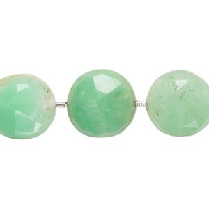 Chrysoprase 1pkg6, hand-cut faceted puffed flat round bead natural 13-16mm