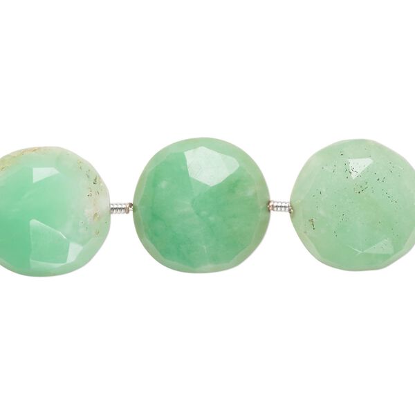 Chrysoprase 1pkg6, hand-cut faceted puffed flat round bead natural 13-16mm image number 0