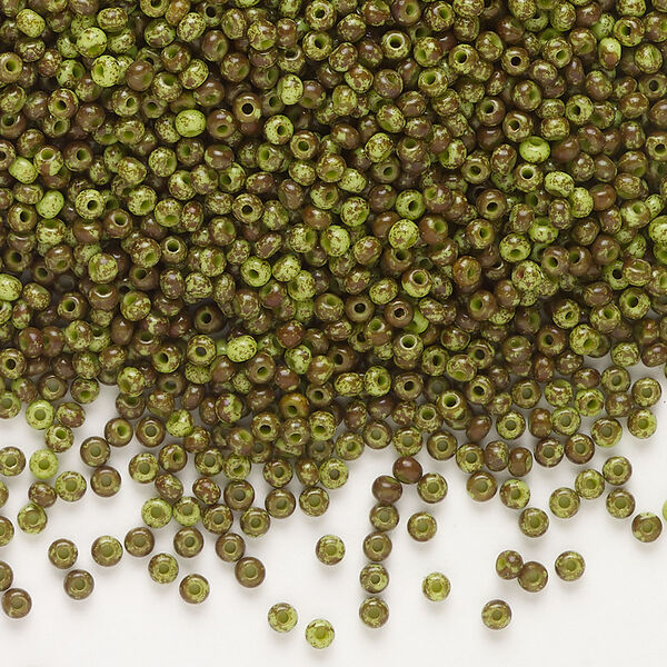 Seed bead, Preciosa Ornela, glass, opaque moss green travertine, #11 rocaille. Sold per 50-gram pkg. image number 0