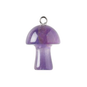 Amethyst / brass 1pkg1, imitation rhodium-plated hand-carved 3D mushroom drop natural 20x15mm