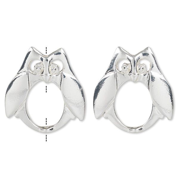Bead frame, silver-finished "pewter" (zinc-based alloy), 25x23mm owl with cutouts, fits up to 10mm bead. Sold per pkg of 2. image number 0