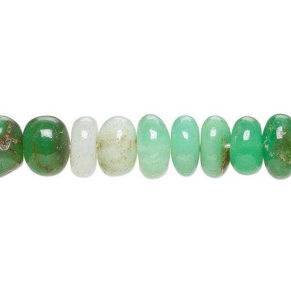 Bead, chrysoprase (natural), 9x4mm-10x6mm hand-cut rondelle with 0.4-1.4mm hole, C+ grade, Mohs hardness 6-1/2 to 7. Sold per 14-inch strand, approximately 60 beads. image number 0
