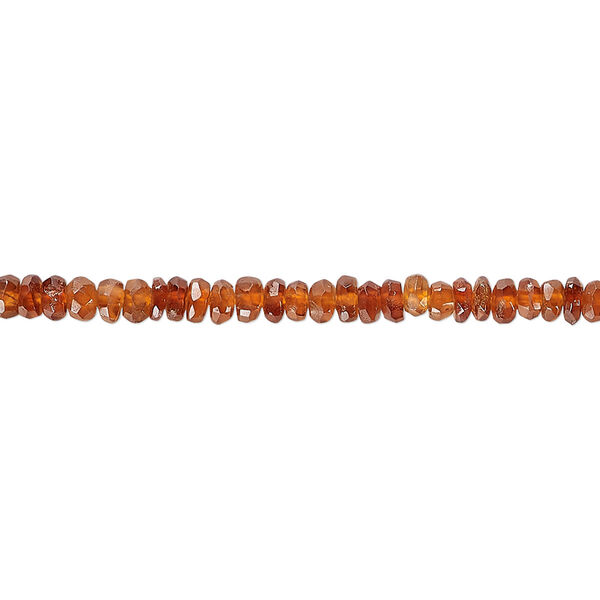 Bead, spessartite (natural), dark, 3x1mm-4x2mm hand-cut faceted rondelle with 0.4-0.6mm hole, B grade, Mohs hardness 6-1/2 to 7-1/2. Sold per 18-inch strand. image number 0