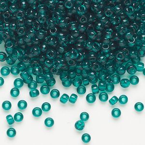 Seed bead, Miyuki, glass, pkg/50g, #8 rocaille, transparent emerald (RR-147).