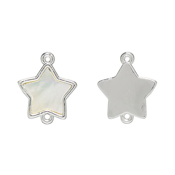 Link 1pkg2 brass / mother-of-pearl shell, 14mm star, bleached silver finish / white image number 0