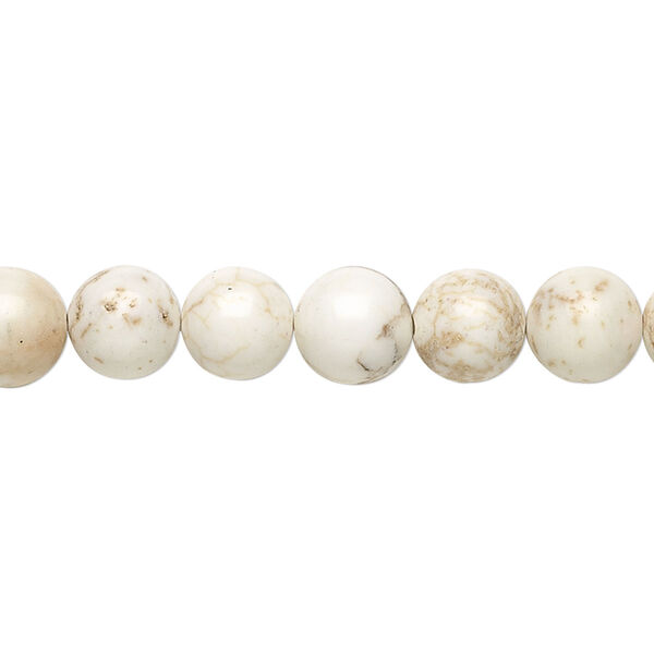 Bead, magnesite (stabilized), white, 8mm round, B grade, Mohs hardness 3-1/2 to 4. Sold per 15-1/2" to 16" strand. image number 0