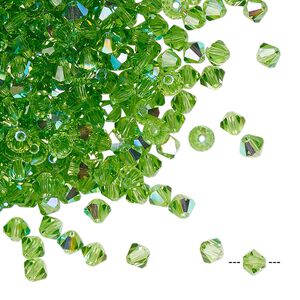 Bead 144pk peridot AB, Preciosa Czech crystal 4mm bicone