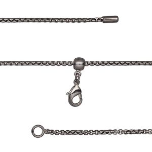 Chain 1pkg1 rolo, 1.4mm square / lobster claw clasp, black-finished brass adjustable 16-23.5 inch