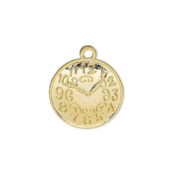 Charm, gold-finished "pewter" (zinc-based alloy), 18.5mm single-sided domed clock face. Sold per pkg of 10. image number 0