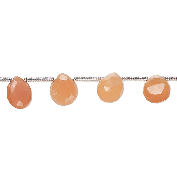 Peach moonstone 1pkg16, hand-cut top-drilled faceted puffed teardrop bead natural B+ grade, graduated 7x5mm-11x7mm image number 0