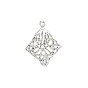 Drop, sterling silver, 20x18mm Celtic diamond. Sold individually.