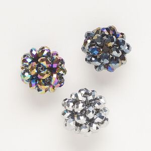 Bead, glass, silver/ gunmetal / clear AB and vitrail, 24mm round. Sold per pkg of 3.