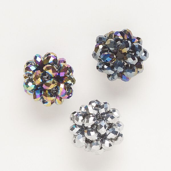 Bead, glass, silver/ gunmetal / clear AB and vitrail, 24mm round. Sold per pkg of 3. image number 0