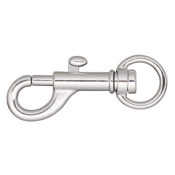 Clasp, snap hook, imitation rhodium-finished steel and "pewter" (zinc-based alloy), 31x13mm with swivel. Sold per pkg of 4. image number 0