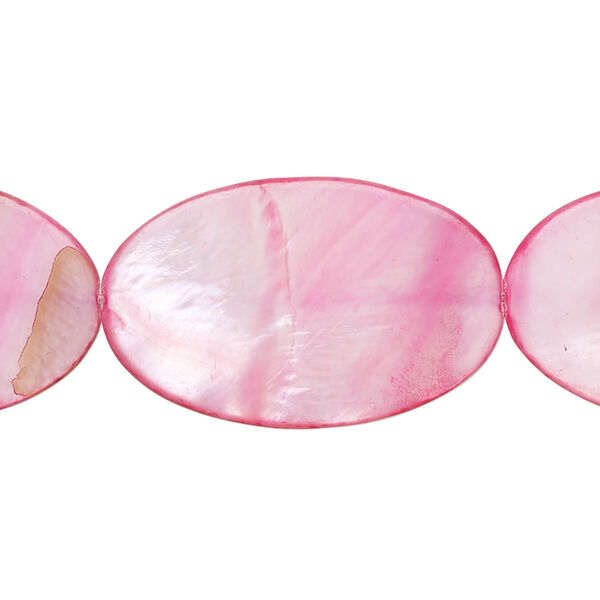 Mother-of-pearl shell 1pkg1, flat oval bead 15 inch pink 29x19mm-30x20mm image number 0
