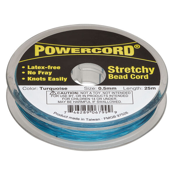 Cord, Powercord&reg;, elastic, turquoise, 0.5mm, 4-pound test. Sold per 25-meter spool. image number 0