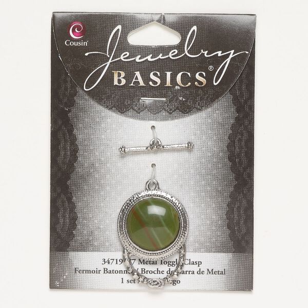 Clasp toggle 1pkg1 "pewter" (zinc alloy), 24x25mm round, silver-finished / acrylic multi-color 1-strand image number 0
