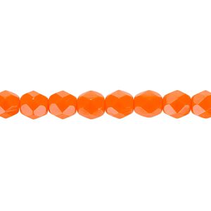 Bead, Czech fire-polished glass, opaque orange, 6mm faceted round. Sold per 15-1/2" to 16" strand, approximately 65 beads.