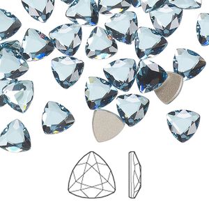 Flat back 6pk aquamarine foil back, Crystal Passions® 7mm trilliant 2472