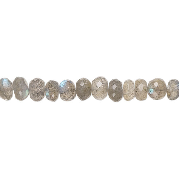 Bead, labradorite (natural), 5x3mm-6x4mm hand-cut faceted rondelle, B+ grade, Mohs hardness 6 to 6-1/2. Sold per 8-inch strand, approximately 55 beads. image number 0