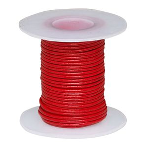 Cord, leather (coated), red, 0.5-0.8mm round. Sold per 5-yard spool.