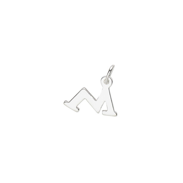 Charm, sterling silver, 13x8mm block alphabet letter "M." Sold individually. image number 0