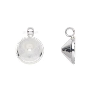 Drop, Almost Instant Jewelry®, silver-plated brass, 14mm round with SS55 chaton setting. Sold per pkg of 4.