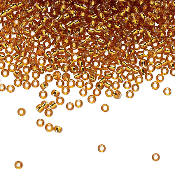 Seed bead, TOHO BEADS®, glass, pkg/50g, #11 round, transparent silver-lined topaz (TR-11-22C). image number 0