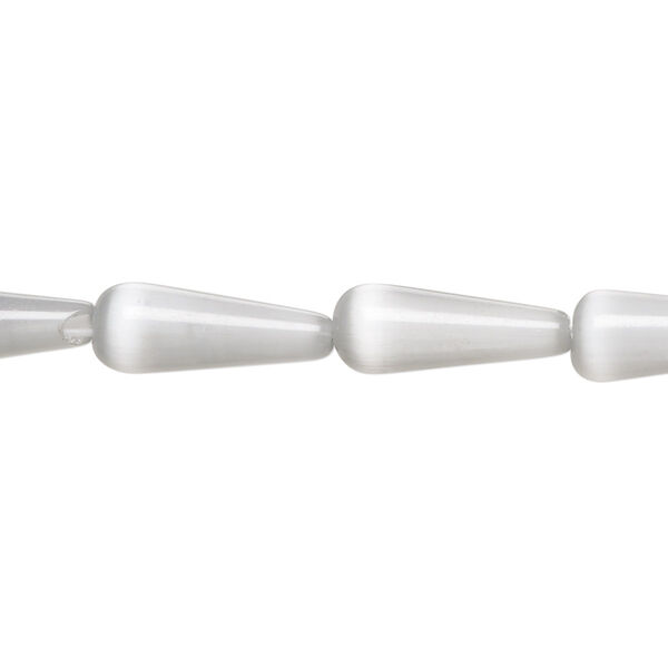 Bead, cat's eye glass (fiber optic glass), grey, 16x6mm teardrop, quality grade. Sold per 15-1/2" to 16" strand. image number 0