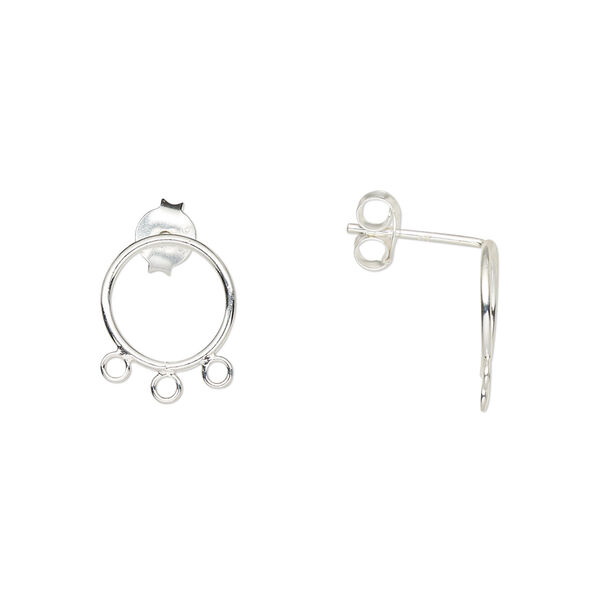 Earstud, sterling silver, 12.5x10mm open round with 3 loops. Sold per pair. image number 0