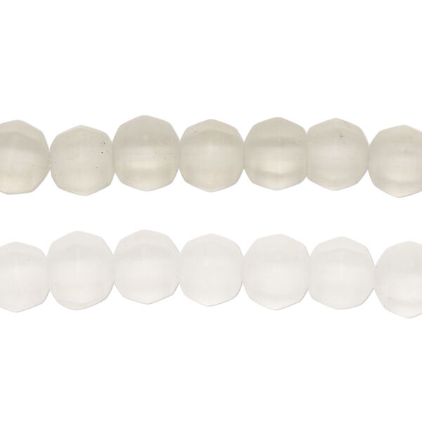 Bead, frosted glass, translucent clear, 7-8mm faceted round. Sold per pkg of (2) 12-inch strands, approximately 85 beads. image number 0