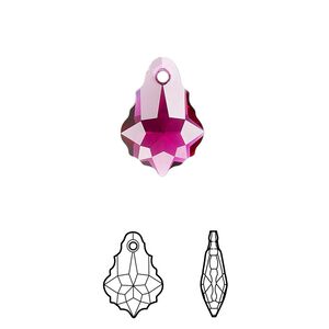 Drop 72pk ruby, Swarovski® 16x11mm pendant baroque 6090