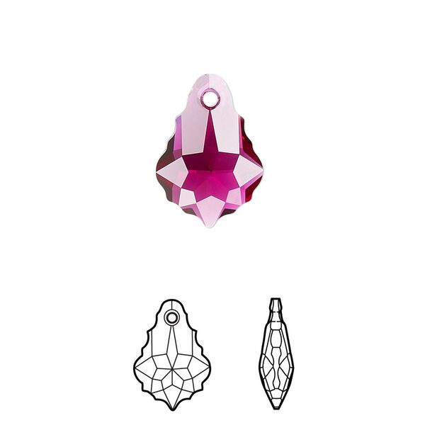 Drop 72pk ruby, Swarovski® 16x11mm pendant baroque 6090 image number 0