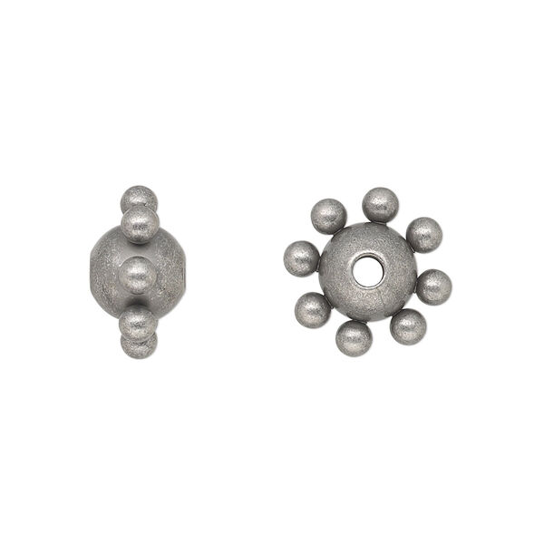 Bead, antique silver-plated steel, 13x8mm studded round. Sold per pkg of 10. image number 0