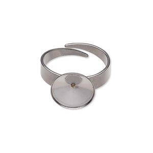 Ring, Almost Instant Jewelry®, stainless steel, 12.5mm wide with 12mm rivoli setting, adjustable from size 5-9. Sold per pkg of 2.