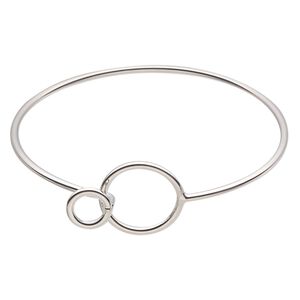 Bracelet, bangle, silver-finished brass, 2mm wide, 7 inches with 20.5mm open circle and hook closure. Sold individually.