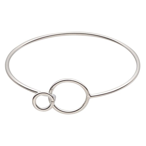 Bracelet, bangle, silver-finished brass, 2mm wide, 7 inches with 20.5mm open circle and hook closure. Sold individually. image number 0