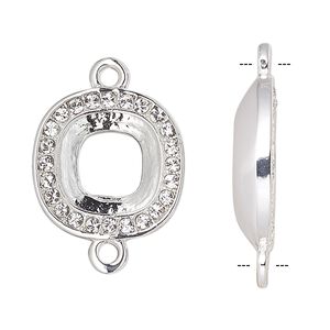 Link, Almost Instant Jewelry®, crystals and silver-plated "pewter" (zinc-based alloy), crystal clear, 15.5mm rounded square with 10mm cushion setting. Sold individually.