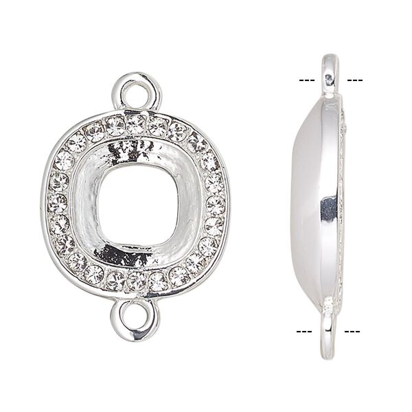 Link, Almost Instant Jewelry®, crystals and silver-plated "pewter" (zinc-based alloy), crystal clear, 15.5mm rounded square with 10mm cushion setting. Sold individually. image number 0
