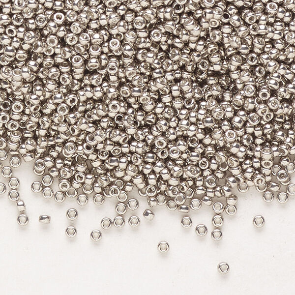 Seed bead, Miyuki, glass, pkg/35g, #15 rocaille, opaque galvanized pewter, (RR-1095). image number 0