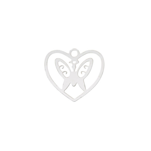 Charm, Lazer Lace™, stainless steel, 18x16mm double-sided heart with cutout butterfly. Sold per pkg of 4. image number 0