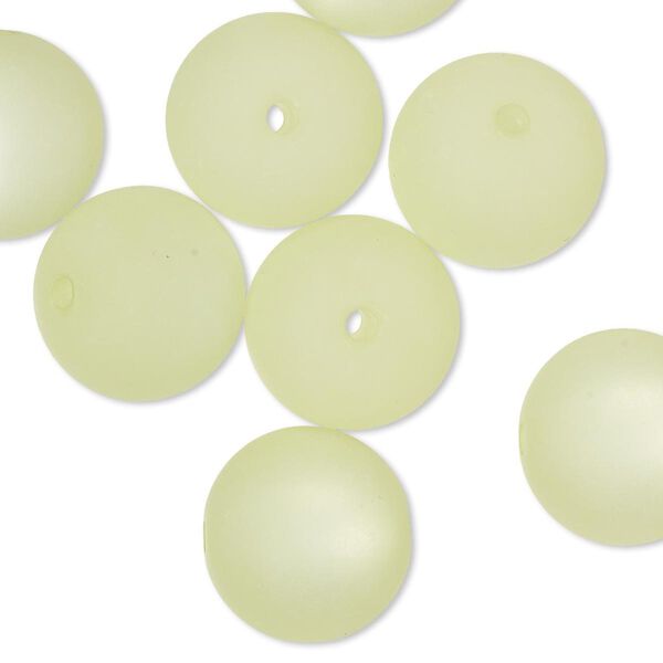 Bead, Cool Frost Resin Beads™, resin, frosted matte light green, 14mm round. Sold per pkg of 8. image number 0
