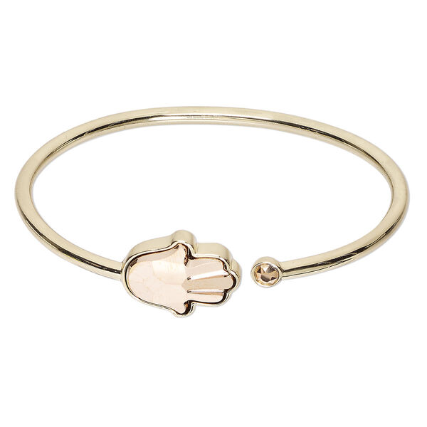 Bracelet, cuff, Everyday Jewelry™, Crystal Passions® and gold-plated "pewter", rose gold, 15.5mm wide Fatima hand, 7 inches. Sold individually. image number 0
