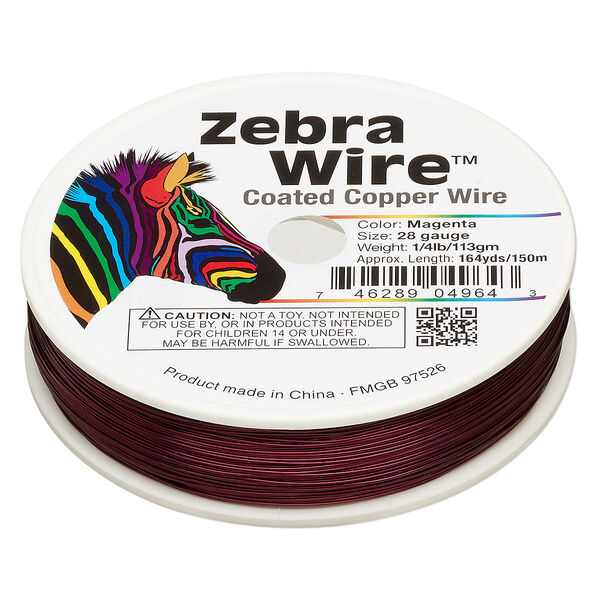 Wire, Zebra Wire™, color-coated copper, magenta, round, 28 gauge. Sold per 1/4 pound spool, approximately 164 yards. image number 0