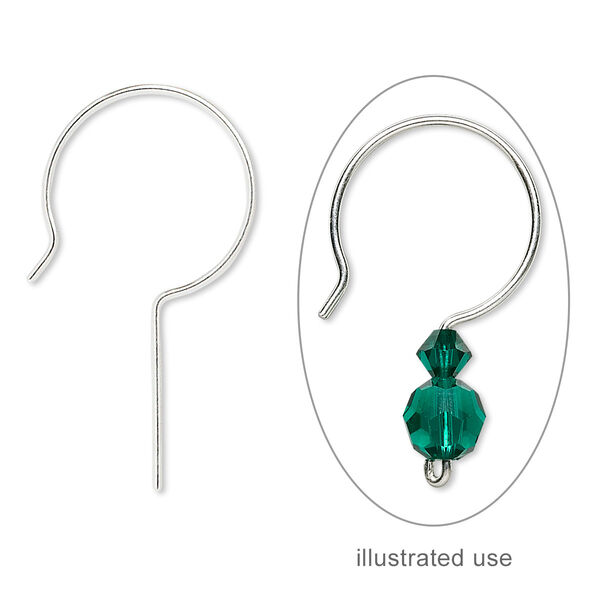 Ear wire, sterling silver, 30mm French hook with 14mm shank, 21 gauge. Sold per pkg of 5 pairs. image number 0